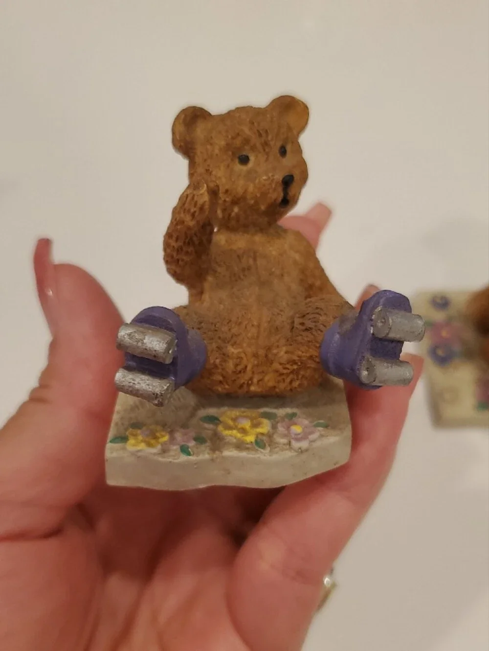 Avon Brown Bear Trio Figurines with Purple and Green Accents